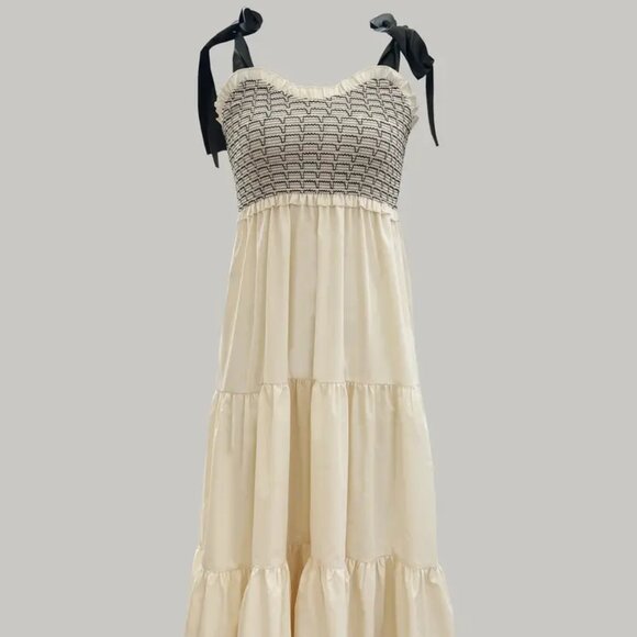 Black and Beige Contrast Sleeveless Tiered Hem Flowy Maxi Dress (sz L) - Picture 6 of 6